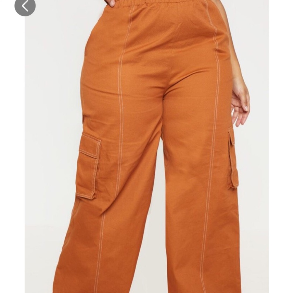 Plus Toffee Utility Pocket Wide Leg Pants